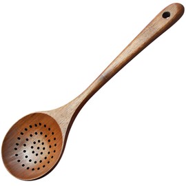 AOOSY Wooden Strainer Spoon,Wooden Slotted Spoon Wood Ladle Skimmer Scoop Wood Kitchen Utensils for Straining Draining Egg Meat Noodles,Long Handle,11Inch