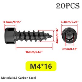 Qrity Pack of 20 Cylindrical Screws with Hexagon Socket, M4 Self-Tapping Screws, Hexagonal Cap Head Tapping Screws M4 x 16 mm Wood Screws