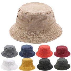 BYERCLUB Vintage Solid Colored Bucket Hat for Men and Women Cotton Sun Hat UV Protection Foldable Washable (2-Khaki)