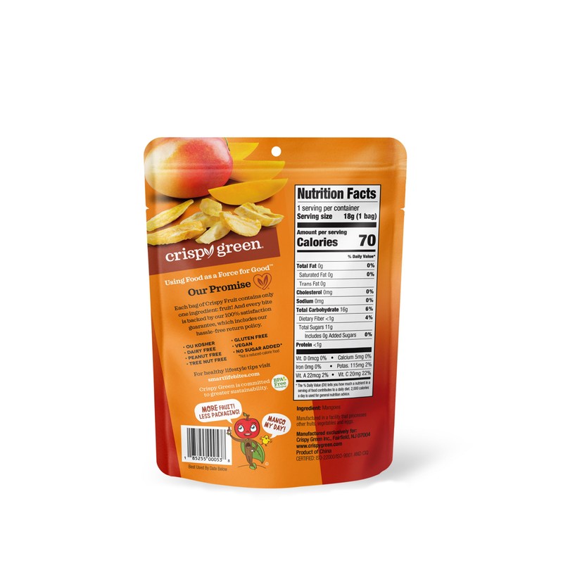 Crispy Green Natural Freeze-Dried Fruit, Mango, Single-Serve, No Sugar Added,