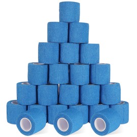 24 Pack Self Adherent Cohesive Wrap Bandages, 2” x 5 Yards Blue Athletic Tape, Medical Tape, Vet Wrap, Elastic Grip Tape for Sports Wrist Ankle Pet Ankle Swelling Sprains