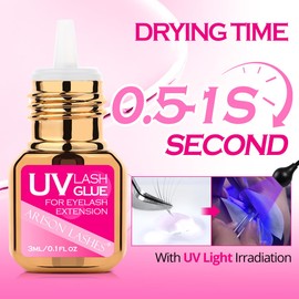 UV Eyelash Extension Glue 0.5-1Sec Dry Waterproof Strong Bond for Eyelash Extensions -Ultra Violet Lash Gel Glue for Professional Use Only(Pink-3ML)