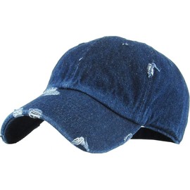 KBETHOS KBE-VINTAGE DDM Washed Cotton Baseball Cap, Dark Denim
