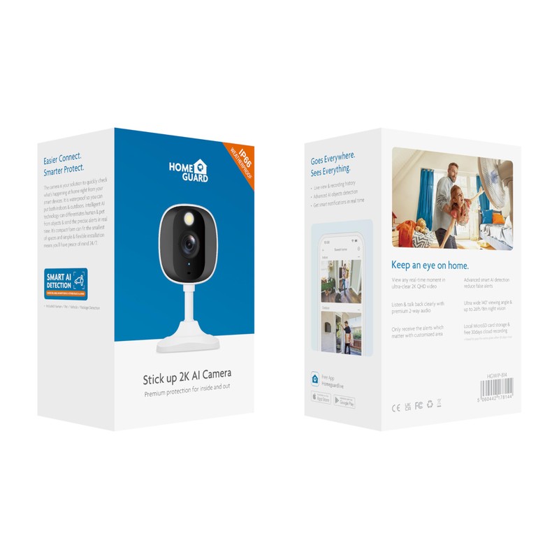 HomeGuard Security Camera, 2K Colour Night Vision, Built-in Spotlight, Two-Way