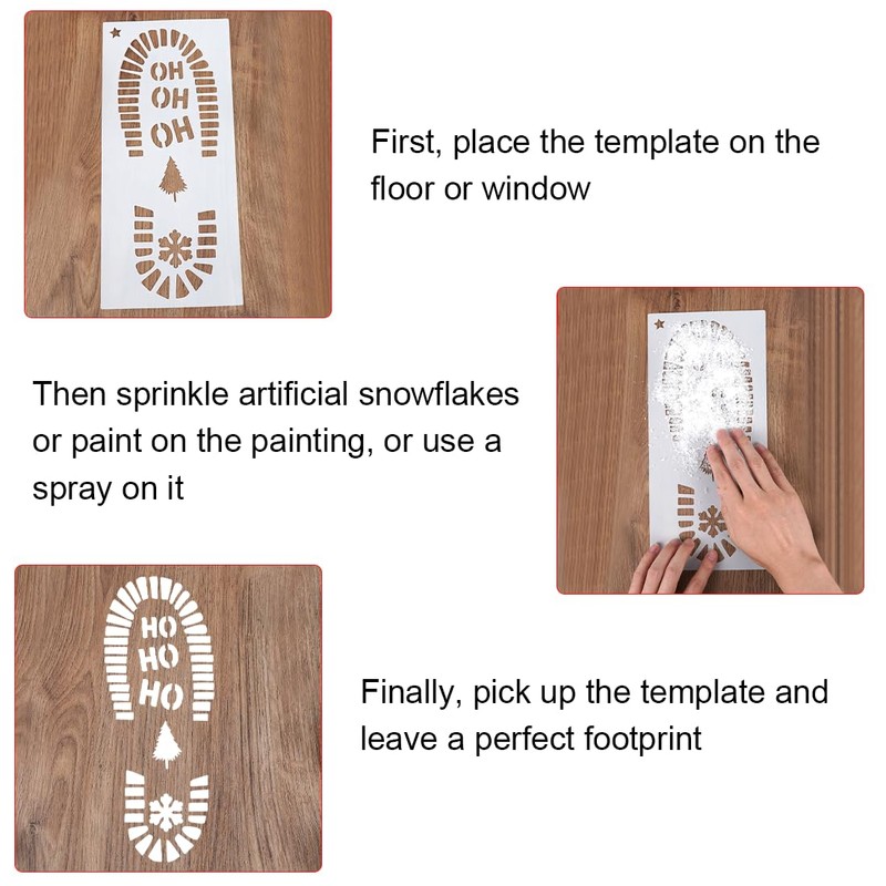 Christmas Santa Footprint, 3 Pieces Santa Claus Footprints Stencil, Reusable