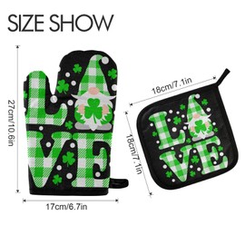Aflyko St.Patrick's Day Love Gnome Shamrock Buffalo Oven Mitt Pot Holder Festive Gift Set Heat Resistant Cooking Glove Kitchen Potholder for Grilling BBQ Bake Spring Green Lucky Irish Present