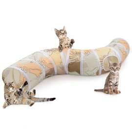 Hedgeink Cat Tunnel S-Shape Peekaboo Cat Cave with Toys Tunnels for Indoor Cats Foldable Rabbit Play Tubes for Guinea Pig, Ferret, Hamster Puppy, Bunny, Kitten, Brown cat