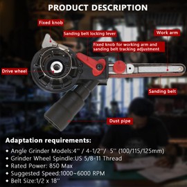 Belt Sander attachments for Angle Grinder, Detailing File Sander adapter, US 5/8-11 Thread, Suitable for Welding Points Grinding,Woodworking and Metal Rust Removal (20pcs Sanding Belts)