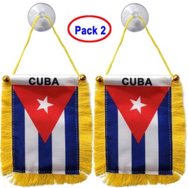 Bandera nacional de 3 x 5 pulgadas, bandera para colgar ventanas, mini bandera y decoración de espejo retrovisor de coche, flecos y doble cara, bandera colgante de coche con ventosa (Cuba)