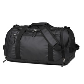Gym Bag for Men Women, Large Sports Travel Duffle Bag with Wet Pocket & Shoe Compartment, 35L Waterproof Lightweight Carry On Overnight Weekender Bag, Leather Black, Large, Modern