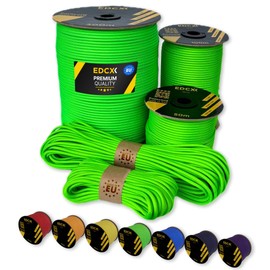 EdcX Paracord 4mm, 35+ Solid Colors (10m, 15m, 30m, 50m, 100m, 300m) | Ideal for Crafting, DIY, Camping, Survival, Outdoor | 100% Nylon Rope 4mm | Tactical Cord 550 Type III (Neon Green, 30 m)
