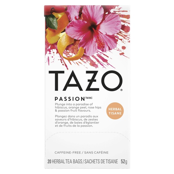 TAZO Passion Enveloped Hot Tea Bags Herbal, Caffeine Free, Non GMO, 20 count (Pack of 6)