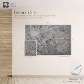 Soon Global 8-Pack Acoustic Panels, Soundproof Wall Panels, 48 X 32 Inches Sound Absorbing Panels, Decorative Acoustical Wall Panels, Acoustic Treatment for Recording Studio, Adhesive, Gray Currents