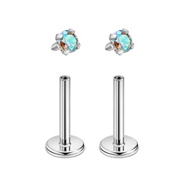 FANSING Stud Earrings for Women Surgical Steel Earrings Internally Threaded Labret Studs Cartilage Earring Helix Rook Conch Tragus Earrings Silver/Multi 3.0mm CZ, 18 Gauge 8mm Post