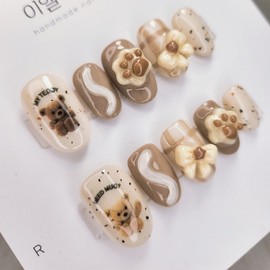 Teddy Bear Bear Nail Handmade Nail Tip - Oval / 테디베어 곰돌이네일 수제네일팁 - 오벌