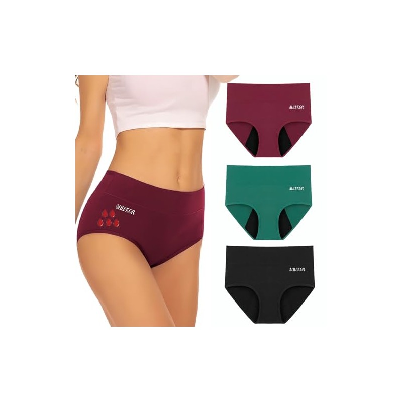 SUUFOR Biancheria intima mestruale a vita alta, assorbente, traspirante, a