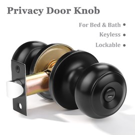 Probrico Black Door Knobs Interior,Privacy Black Door Knobs with Lock, Bedroom Door Locks, Interior Black Door Handles, Inside Turn Lock Door Knobs, 6 Pack