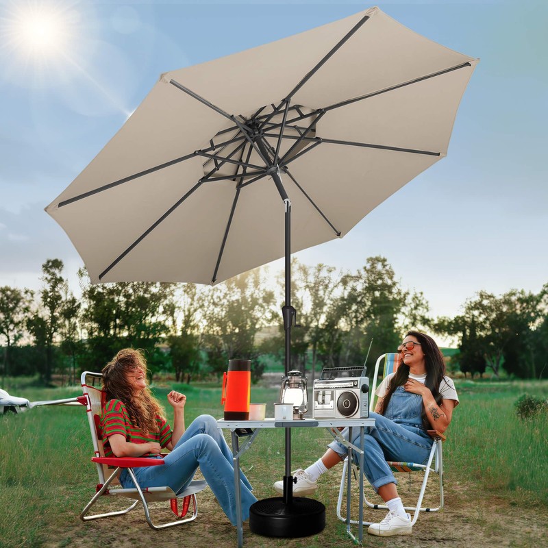 FLAME&SHADE 9ft Patio Umbrella - 2 Tiers Outdoor Umbrella with