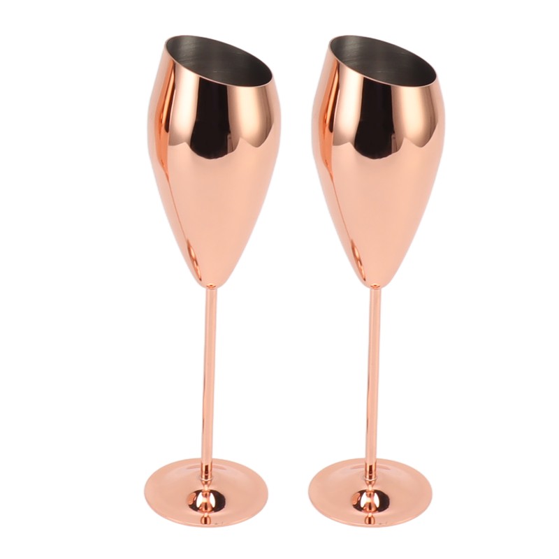 2pcs Copper Champagne Flutes Set Sturdy Thick Bottom Stainless Steel