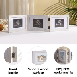 Hyuetrsa 5 Folding Ultrasound Picture Frame,6.8" x 4.7" Sonogram Picture Frame, Natural Wood Sonogram Keepsake Frame,Thoughtful and Memorable Gift for Expecting Parents,White