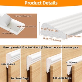 Jywtleey 9.8 Ft Wedge Weather Stripping Window Seals Door Insulation Strip,Soundproofing Frame Insulation Tape for Exterior Door,Door Gap Filler Light Blocker,White