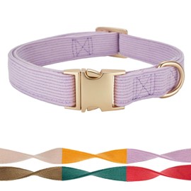 Petiry Soft Pastel Purple Dog Collar with Safety Metal Buckle Adjustable Durable Comfort Velvet Corduroy Collars for Small Dogs Neck 25-38cm purple
