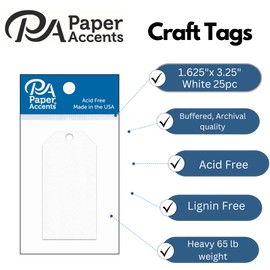 Accent Design Paper Accents Craft Tags 1.625x3.25, 25pc White Gift Tags with String, Hanging Labels, Price Tags for Gifts, Merchandise, Party Favors, and Labeling