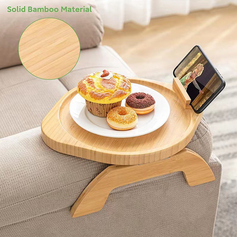 Couch Tray Burlywood Bamboo Folding Sofa Arm Clip Table for
