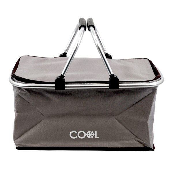 35 L Picnic Camping Insulated Cooler Folding Cool Hamper Shopping Basket Bag Box (Grey)