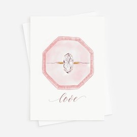 Wedding Card for Bride and Groom – Engagement Ring Card – Congratulations Card – Wedding Diamond Ring Card – Bridal Shower Card in Rose Gold, includes Envelope