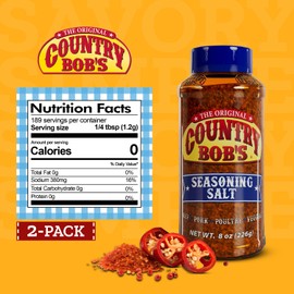 Country Bob's Original Seasoning Salt - Salty & Peppery Blend with Garlic and Paprika, Ideal for Soups, Stews, Salads, Gluten Free, 8oz (Pack of 2)