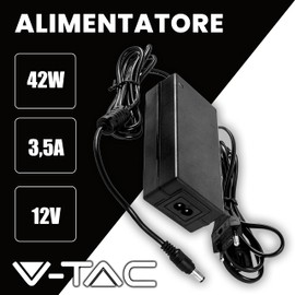 V-TAC Power Supply 12V 42W 3.5A with Jack 2.1 for Cameras, LED Strip, Modem, 12V Plug & Play with Power Plug for Displays, Electronic Devices - Input AC 100-240V