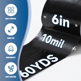 Pueatte Heavy Duty Black Duct Tape, 10 Mil Extra Thick, 6 in x 60 Yds (180 ft), Waterproof, Strong Adhesive, No Residue, Multi-Purpose Home Repairs, Tearable for Indoor and Outdoor Use