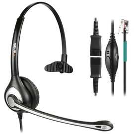 Wantek Telefon Headset Mono mit Noise Cancelling Mikrofon, Quick Disconnect, Call Center Kopfhörer für Festnetztelefone ShoreTel Polycom NEC Nortel Norstar Meridian Siemens ROLM(600QS2)