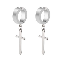 Kuskins Cross Tassel Clip On Earrings for Men & Women, Non-Piercing Dangle Hoop Earrings, Hypoallergenic Stainless Steel Hinged Ear Jewelry, Perfect for Concerts, Parties & Gothic Fashion Gift