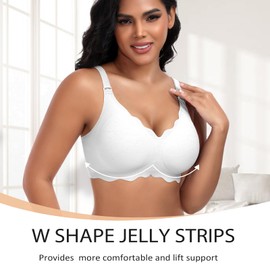 DOCUMO Bras for Women Scalloped No Underwire Wireless Seamless Bra with Lift and Support Adjustable Soft Jelly Strip Everyday Bralettes(White,Small)