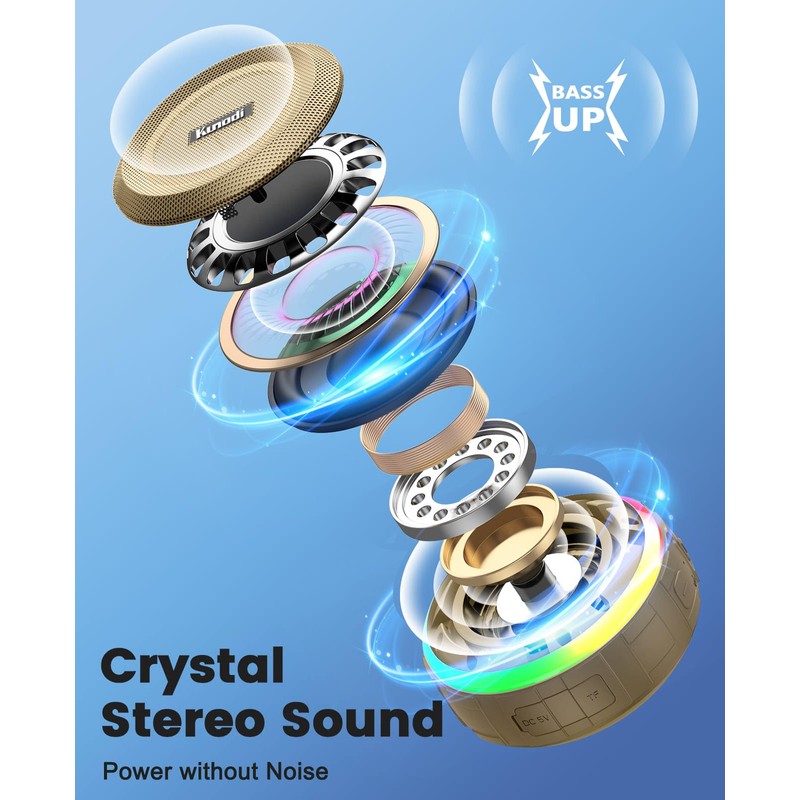 Kunodi Bluetooth Shower Speaker with IPX7 Waterproof, Dynamic Lights, Crisp