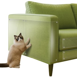 GEZMR Cat Scratch Protector for Fabric Furniture-14-Pack, Heavy-Duty, No-Residue, Single-Sided Self-Adhesive Tape, Anti-Scratch Guard Shield for Sofa Corners/Couch+70 Pins