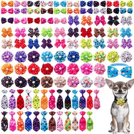 PET SHOW 100pcs Small Dog Bows Ties and Neckties Collar Bows Flowers Set 25 Paw Bone Patterns for Puppies Cat Dogs Grooming Accessories Birthday Party Costume for Groomer Pet Shop