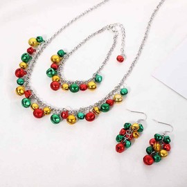 Candy Color Christmas Jingle Bell Cute Ornament Chain Dangle Drop Earrings Dainty Bracelets Necklaces for Women Stocking Stuffers Hypoallergenic Party Gifts for Daughter Set (Small Bell)