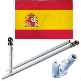Spain 3 x 5 FT Flag w/ 6-Ft Spinning Flag Pole + Bracket (Tangle Free)