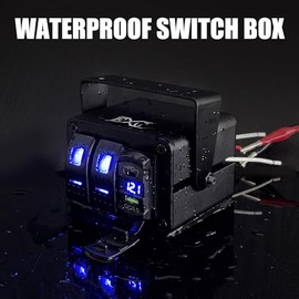 FXC FXC 2 Gang Aluminum Rocker Switch Panel Blue Backlit with PD Type C and QC 3.0 USB Charger Voltmeter Waterproof 12V 24V DC Rocker Switch Box for Car Trucks Boats RVs