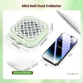 JODSONE 6000RPM Mini Nail Dust Collector Low Noise Powerful Suction Portable Nail Salon with 30 Filters