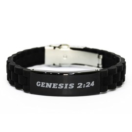 Genesis 2 24 Bracelet - Genesis 2:24 Black Glidelock Clasp Bracelet - Religious Gifts for Christian Friend from Dad Mom Birthday, Valentines Bible Verse Gifts for Men Women