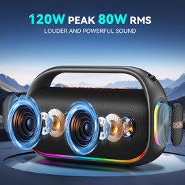 BSZHI 80W(120W Peak) Bluetooth Speaker Loud, Portable IPX6 Waterproof Bluetooth Speakers Wireless TWS for Outdoor, Party, Travel, and Beach Camping with Light, BT5.0, USB/TF Card, AUX