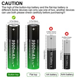 PAOWANG 18650 Rechargeable Battery 3.7V Li Batteries Button Top High Capacity 9900mAh for Flashlight