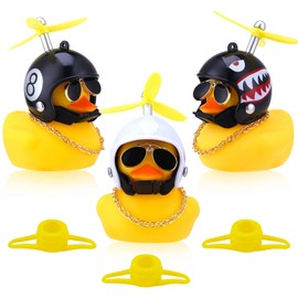RosewineC 3 Pcs Yellow Duck Car Dashboard Decorations, Rubber Duck Toy Ornaments with Cool Propeller Helmet Gold Chain Sunglasses for Car Bike Motorcycle Desk(Small)