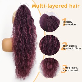 ORSUNCER Ponytail Extension Claw 26" Curly Pony Tail Clip in Claw Hair Extensions Fluffy Natural Looking Synthetic Hairpiece for Women Omber Purple