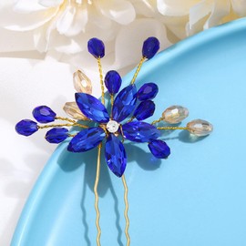 IYOU Women Wedding Hair Pins Royal Blue Flower Hair Piece Sparkly Crystal Baroque Bridesmaid Prom Hair Accessories for Bride Bridesmaid Guest(Pack of 2)