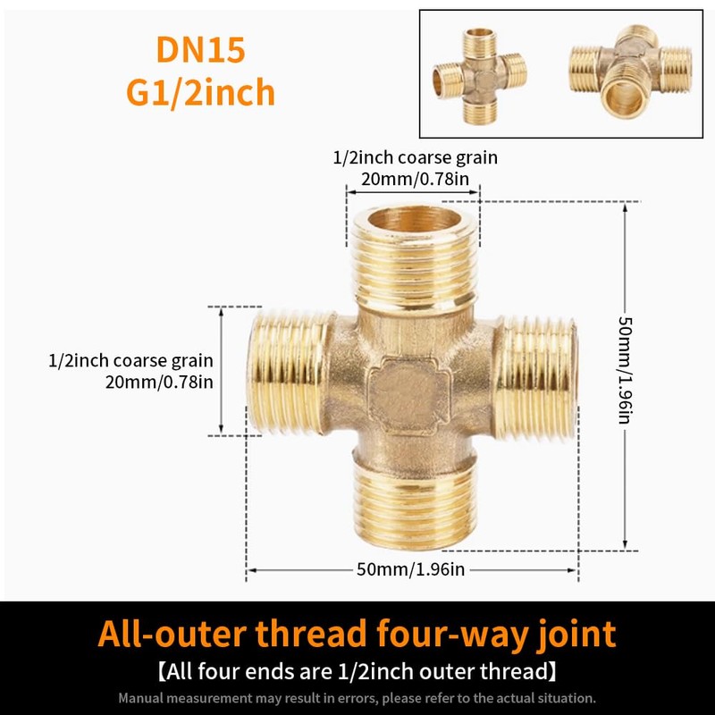 MOUMOUTEN Brass Pipe Fittings, Full Male Thread Cross 4 Tee